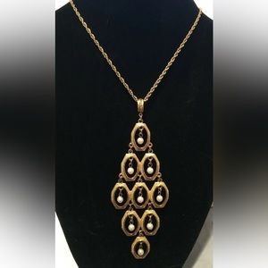 Estate Long Pearl Pendant Necklace Unworn - Vintage